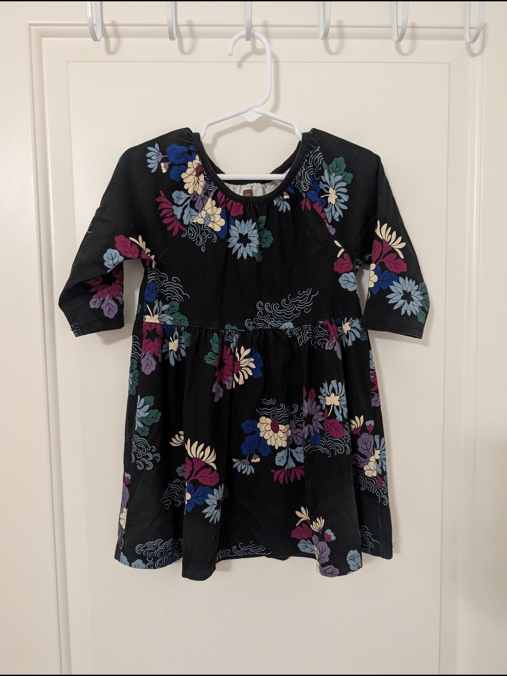 Tea Collection Girls Black Floral Empire Waist Dress Size 3